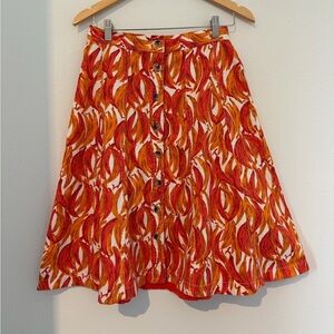 Maeve Anthropologie Banana Grove Denim Midi Skirt Orange Size 4 Orange Button
